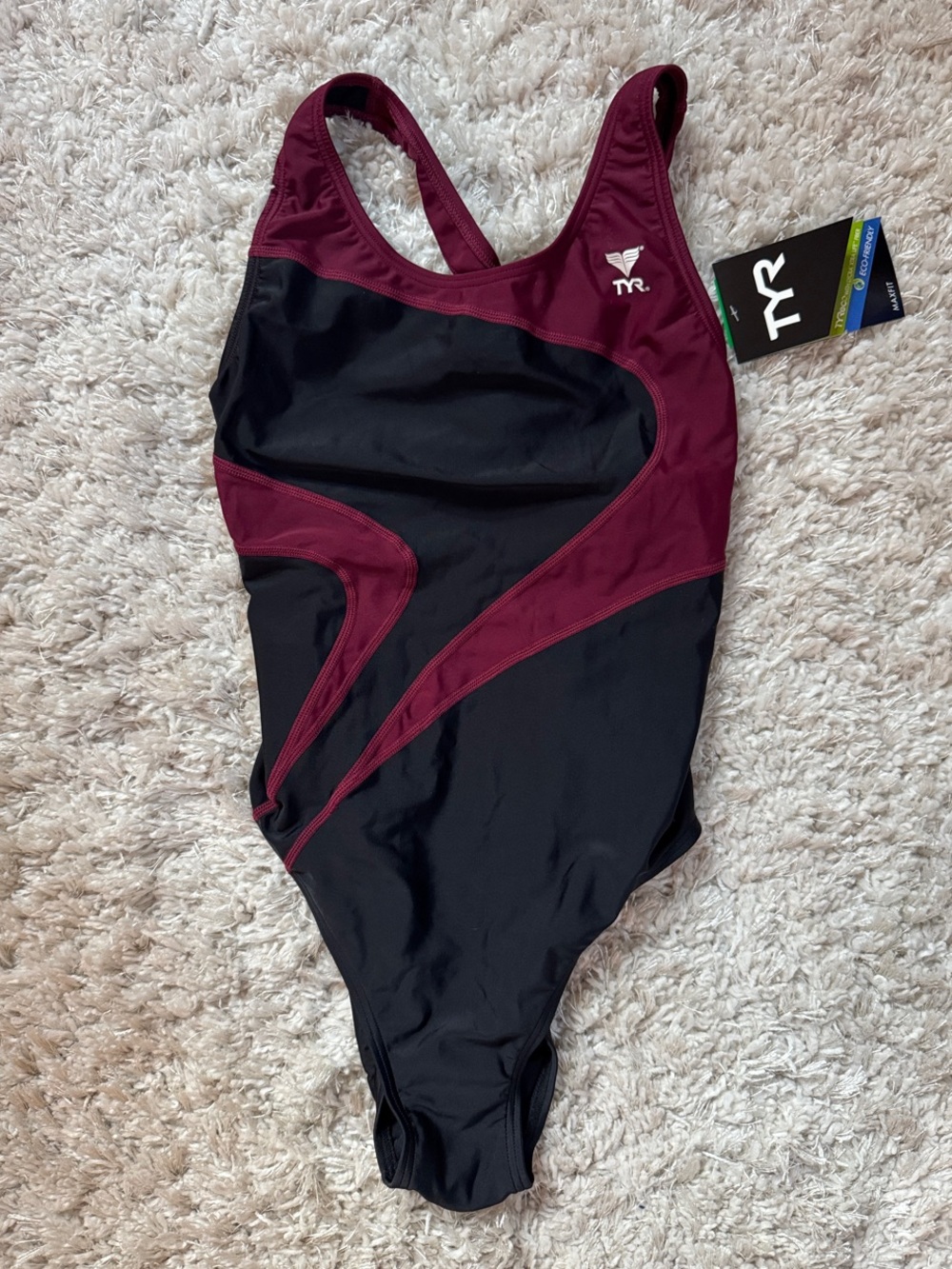 TYR Maroon and Black Athletic One-Piece Swimsuit